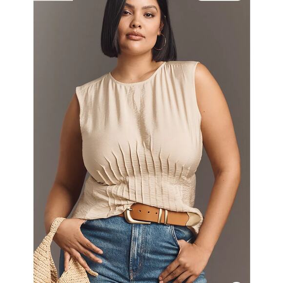 Anthropologie The Della Pleated-Waist Shell Top | Ivory | Size Large NWT - Picture 8 of 10
